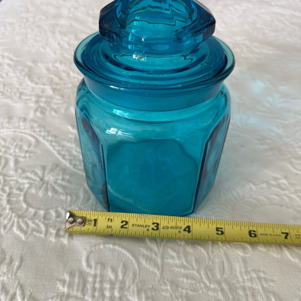 Vintage L.E. Smith Aqua Blue Glass Canister with Lid